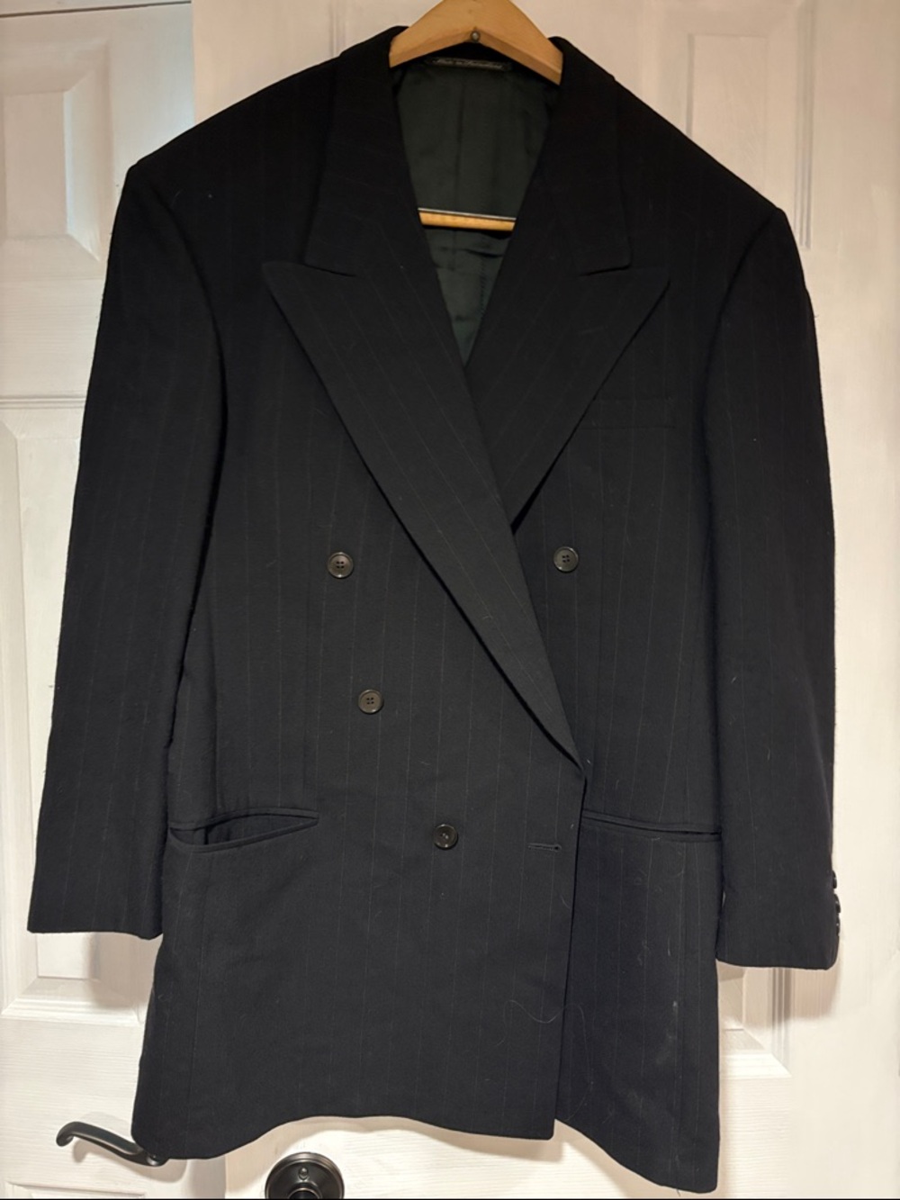 Saks Fifth Avenue V2/Versace Black (with Brown) Pinstripe Double-Breasted Suit